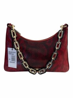 BRAHMIN HANDBAG, Red Opal Cassatt Mod Esme Snake-Embossed Shoulder Bag, NEW.